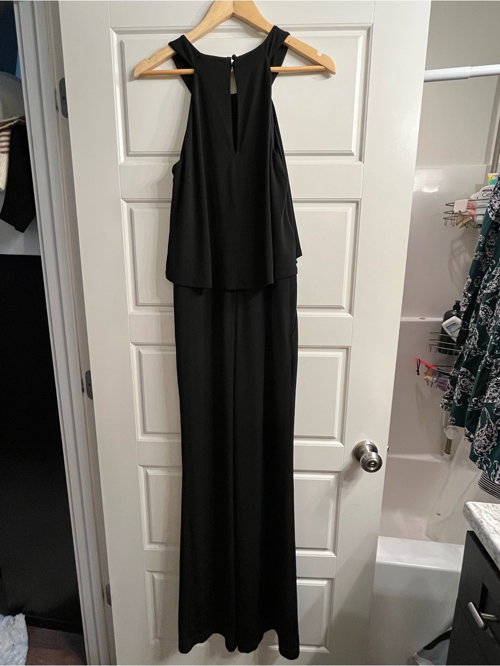 Vince Camuto Black Ivory Overlay Wide Leg Jumpsuit Size 8 - Picture 5 of 9